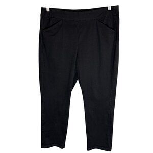 Chico's Travelers 3R 16R Pull On Crop Pants Tummy Panel Black Ponte Knit Pockets